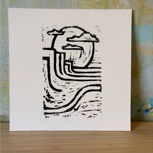 Original Art - Black & White Abstract Moab Desert Canyon Landscape Linocut